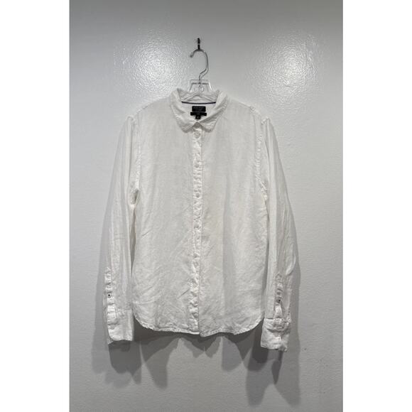 J. Crew Baird McNutt Irish Linen Button Down Shirt Womens Size 14 Slim Fit White - Picture 1 of 8
